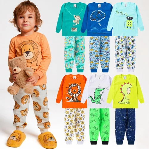 🛍️ Kit 4 Peças Pijama Sortido Infantil Menino Inverno Roupa Infantil Masculina