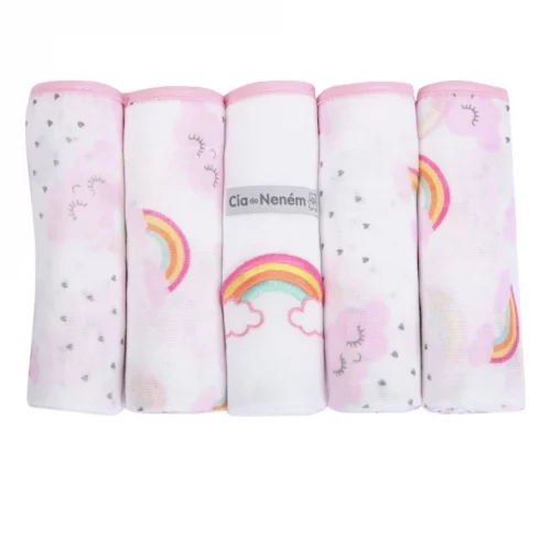 Kit 5 Fraldas Ombro C/ Bainha Tecido Duplo Bordado Estampado bebe 100% Algodão Macia Grossa