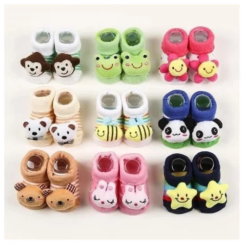 Kit 5 Pares de Meias Infantil Bebê Pantufa 3D Bichinho Meia Recém Nascido/Menina/Menino RN