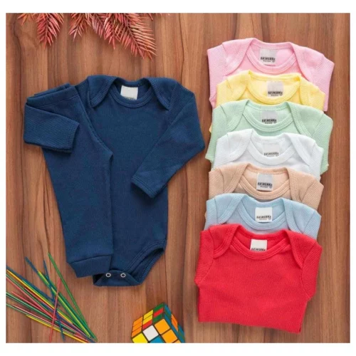 Kit 6 Peças Bebê Pagão Canelado Longo 100% Algodão 3 Body 3 Calças