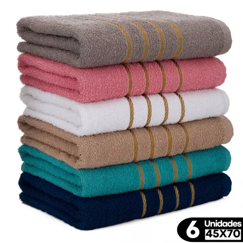 🛍️ Kit 6 Toalhas de Rosto Dourado 45x70cm Toalha 100% algodão