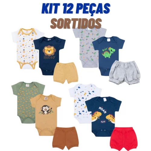 > 🛍 Kit body Bebê 12 peças, Manga Curta, Verão, Roupas de Bebê