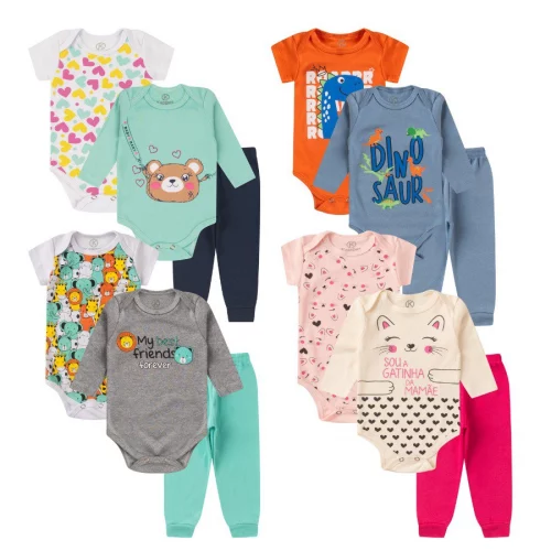 🛍️ Kit Body Bebê 3 peças Roupas de Bebê RN ao GG Menino e Menina