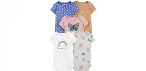 Kit body bebê 5 peças ombros transpassados corações multicor | Carter's
