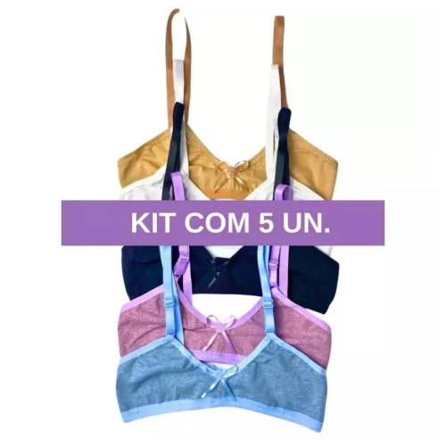 Kit C/ 5 Sutiã Juvenil Infatil Cotton Algodão Com Abertura Atrás