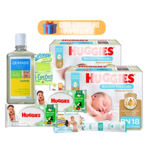 🤎 Kit Chá De Bebê Online com Fraldas Huggies Shampoo Lenços Umedecedos