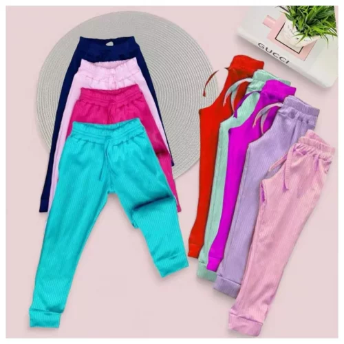 Kit com 3 Calças canelada infantil menina estilosa ENVIO CORES SORTIDAS (2 ao 10)