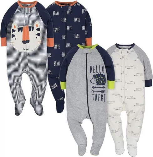 Kit com 4 Gerber pés Sleep 'N Play para bebês meninos - Tam. RN ao 6m