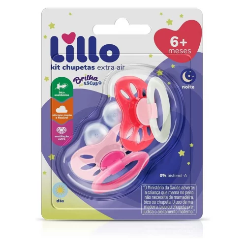 Kit De Chupeta Anatômica Extra Air Dia E Noite 6+ Meses Rosa, Lillo