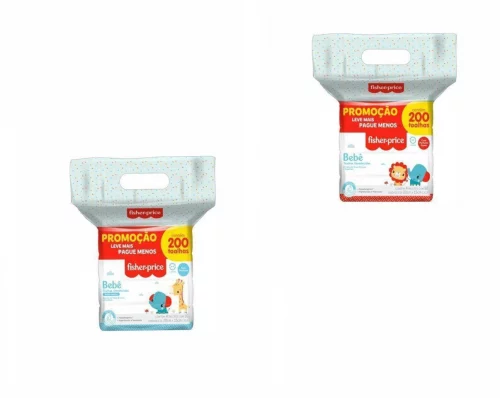 Kit Lenço Umedecido Fisher Price 200 unidades - 4 pacotes com 50 cada
