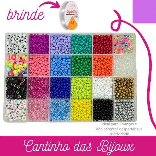 > 💝Kit Miçangas de vidro Completo entremeio colorido infantil pulseira colar + Silicone aprox 2500 pçs