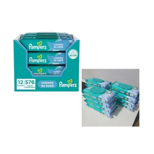 Kit Pampers Lenços Umedecidos Cuidado de Bebê 576 Unidades (12 pacotes com 48 un cada)