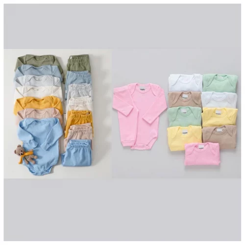 Kit Roupa De Bebe 4 Peças Canelado 2 Conjuntos Body Manga longa E Mijão Barato Enxoval