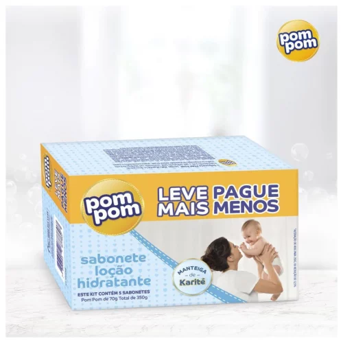 Kit Sabonete em Barra Pom Pom Loção Hidratante com 5 unidades de 70g cada