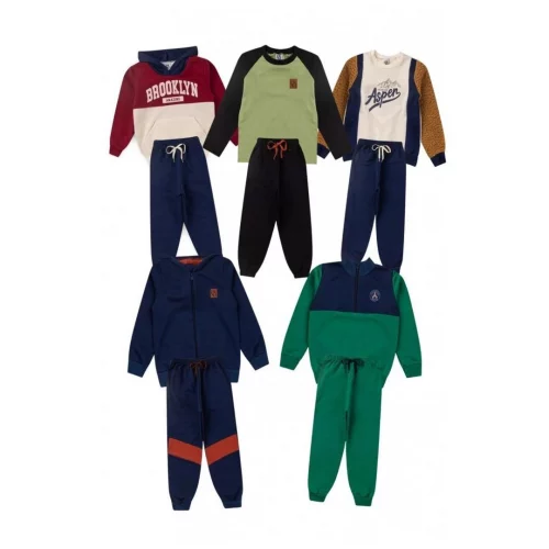 Kit Sortido 10 Peças de Roupas Infantis Masculino Inverno - 5 Casacos + 5 Calças