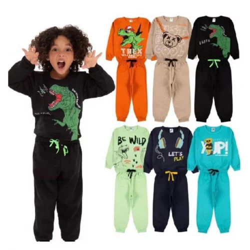 Kit Sortido 6 Peças de Roupas Masculino Infantil Inverno – 3 blusas casacos + 3 calças de 1 ao 10