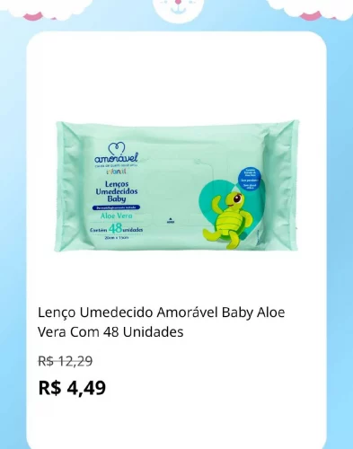🛍️Lenço Umedecido Amorável Baby Aloe Vera Com 48 Unidades