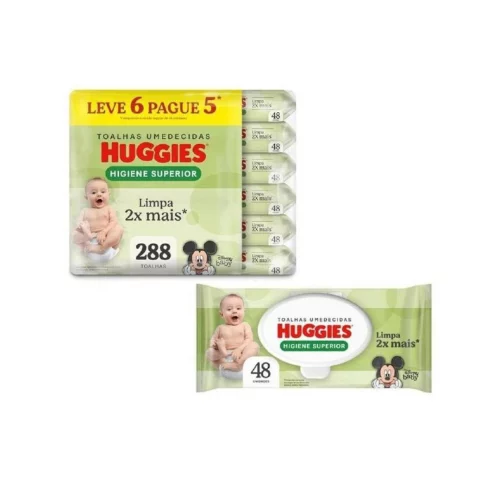 Lenços Umedecidos Huggies Higiene Superior Limpam 2x Mais (6 Pacotinhos de 48 Uni Cada)