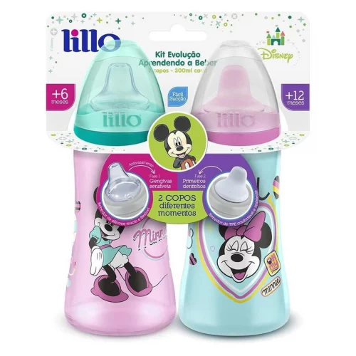 Lillo Kit 2 Copos Colors Bico De Silicone Disney Minnie Rosa
