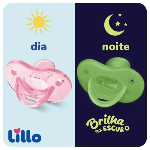 Lillo Kit De Chupeta 100% Silicone Calming Brilha No Escuro Bico Simétrico 6+ Meses - Rosa