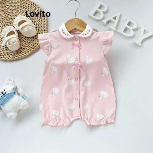 Lovito Body bordado com laço e estampa de animal fofo para bebê LNL92011