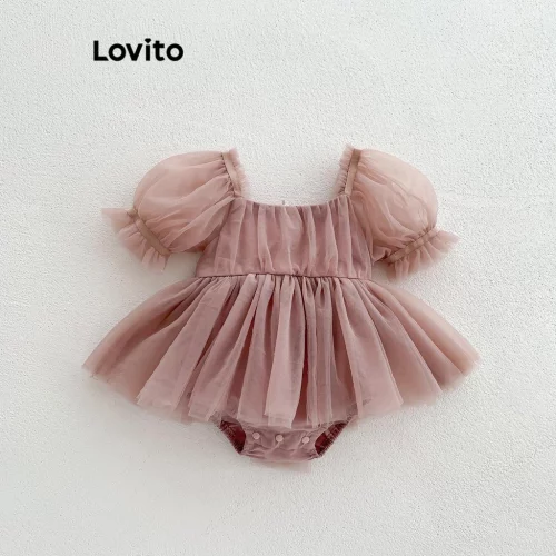 Lovito Body casual liso com costura em tecido de laço para bebê LNA94004