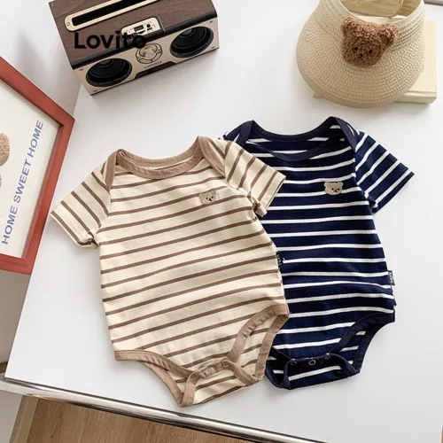 Lovito Body listrado fofo com remendo para bebê LNL92006