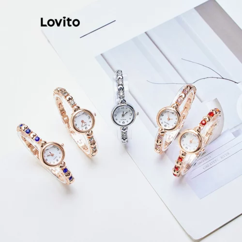 Lovito Elegante Relógio de Quartzo com Cadeia em Forma de Coração e Strass, Moda Luxo Leve para Mulheres LFA78162