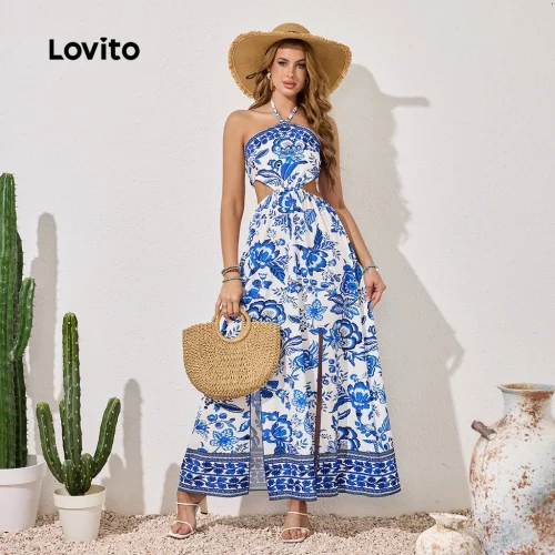 Lovito Vestido Boho Floral recortado para mulheres  LBL22257