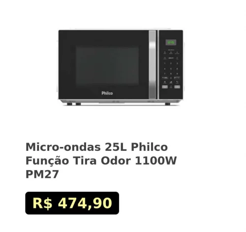 🛍Micro-ondas 25L Philco Função Tira Odor 1100W PM27