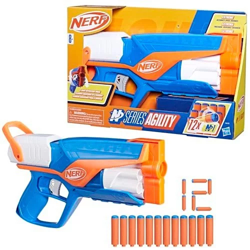 Nerf N Series Agility - Lançador em Plástico Azul e Laranja com 12 Dardos Nerf N1 (Compatíveis Apenas com Lançadores N Series), para Crianças Acima 8 Anos, Presentes para Meninos e Meninas
