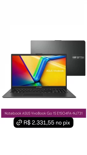 Notebook ASUS VivoBook Go 15, AMD RYZEN 5 7520U, 8GB, 256GB SSD, KeepOS, Tela 15,6" FHD, Mixed Black - E1504FA-NJ731