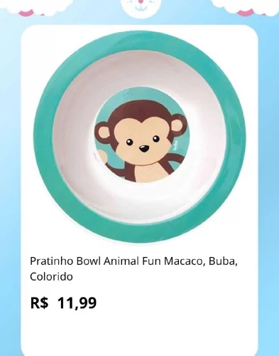 🛍️Pratinho Bowl Animal Fun Macaco, Buba, Colorido