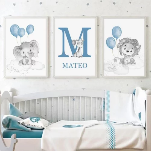 Quadro decorativo infantil personalizado elefantinho elefante leãozinho leão personalizado menino menina 3 peças