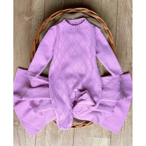 Saída de maternidade tricô rosa bebê aconchego
