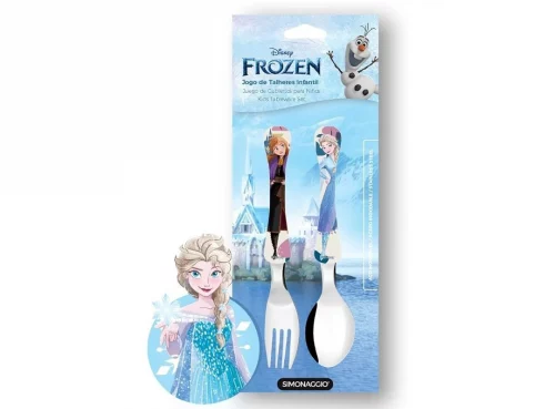 SIMONAGGIO Jogo de Talheres Infantil Disney Kids Frozen - Kit de Talheres de Aço Inox Com Cabo Plástico Para Bebês - Multicor - 2 Peças