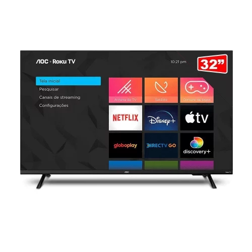 🔥 Smart Tv LED Hd 32 Polegadas AOC Sistema Roku TV Wi-Fi