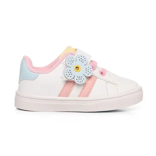 🛍️ Tênis Baby Feminino Menina Branco Elástico Tiras Detalhe Flor Confortável