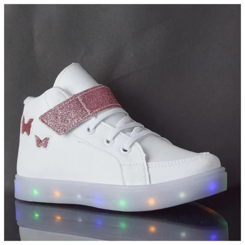 Tenis Feminino Infantil Botinha Borboleta De Led Meninas Cano Alto