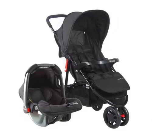 Travel System Toffy Ts Duo Com Carrinho De Bebê e Bebê Conforto Preto - Cosco