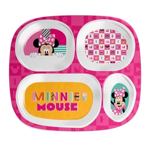 Tuut, Linha Disney, Prato com Divisória de Melamine, Minnie, Rosa, 24cm