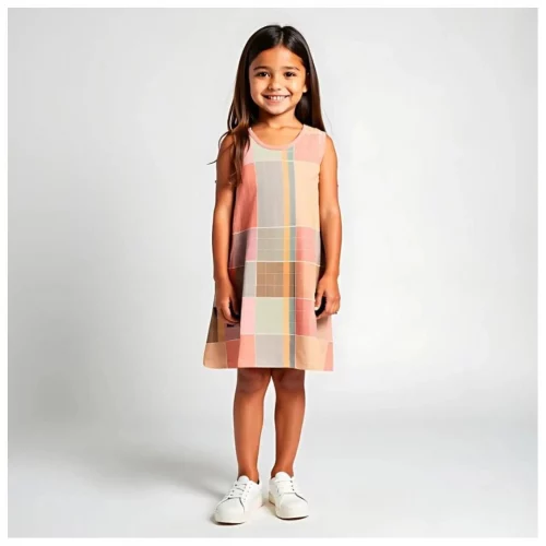 Vestido Infantil Menina Sem Manga Xadrez Básico Iaia Rosa Azul Kids