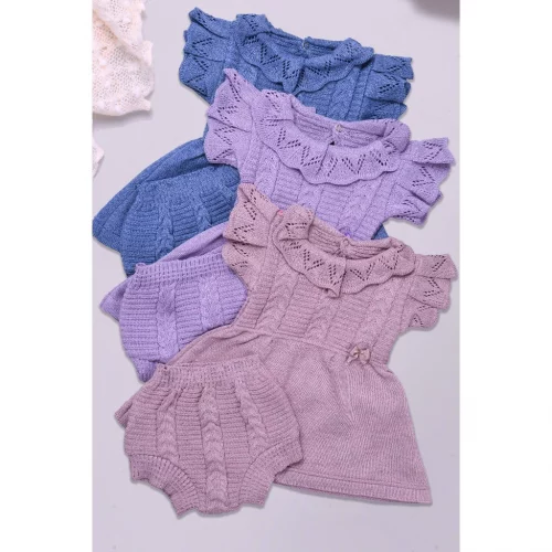 🛍️ Vestido tricô com calcinha 0 - 10  Meses