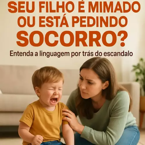 Mãe ajoelhada conforta filho pequeno durante uma birra em uma sala de estar acolhedora. A criança, com cerca de 3 anos, chora com expressão de frustração, enquanto a mãe o observa com empatia, tocando gentilmente seu ombro. A cena transmite conexão emocional em um ambiente calmo, com tons suaves.