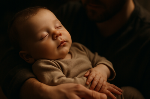 Mãe ninando bebê no colo com carinho em ambiente tranquilo