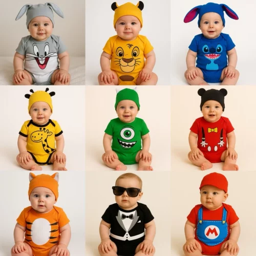 Body Bebe Temático Mesversário com Touca - 100% Algodão - Kit 2 Peças🧡