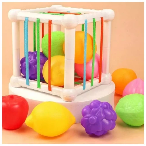 Brinquedos Montessori Sensoriais para Bebês 6-9 Meses com Frutas Coloridas e Habilidade Motoras