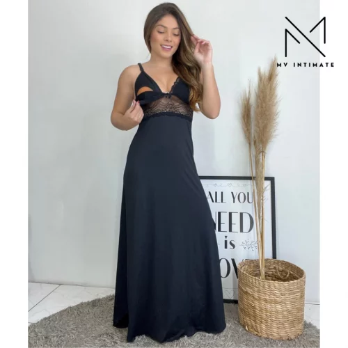 > Camisola Longa AMAMENTAÇÃO Luxo com Renda em Microfibra 350