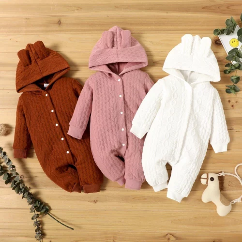 > 🛍️ Cardigan Aconchegante Com Capuz Para Recém-Nascidos De 0 A 18 Meses , Macacão Sólido De Manga Comprida , Roupa Unissex D