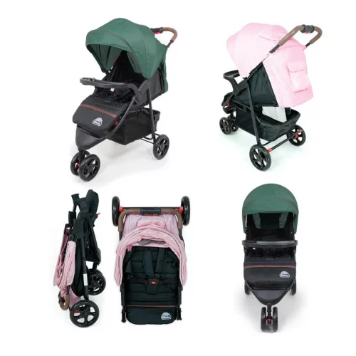 CARRINHO DE BEBÊ 3 RODAS CONFORT ATÉ 15KG BIBI JOY, VERDE ou ROSA